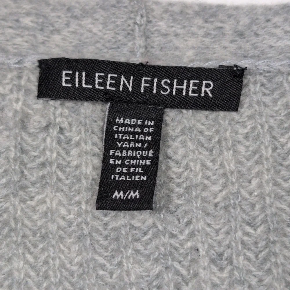 Eileen Fisher 100% Cashmere Grey Open Front Cardigan Sweater Medium Italian Yarn